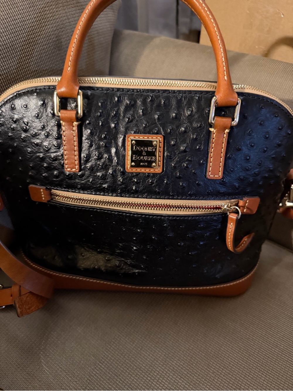 Dooney & Bourke Black Satchel with Brown Trim